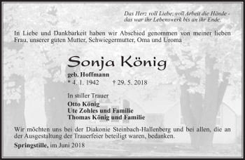 Traueranzeige von Sonja König von Südthüringer Presse