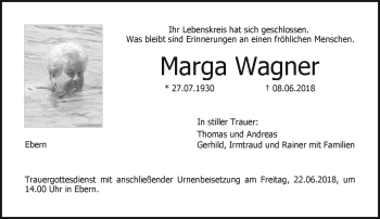 Traueranzeige von Marga Wagner von Neue Presse Coburg