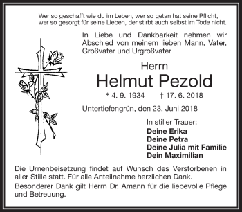 Traueranzeige von Helmut Pezold von Frankenpost