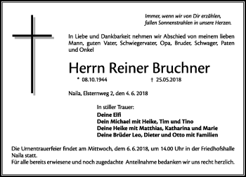 Traueranzeige von Reiner Bruchner von Frankenpost