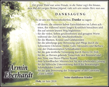 Traueranzeige von Armin Eberhardt von Südthüringer Presse