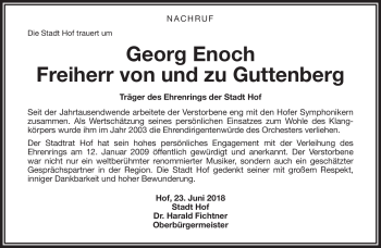 Traueranzeige von Enoch zu Guttenberg von Frankenpost