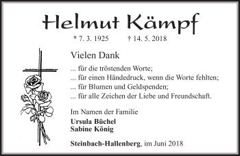 Traueranzeige von Helmut Kämpf von Südthüringer Presse