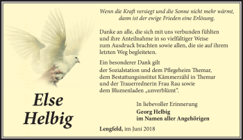 Traueranzeige von Else Helbig von Südthüringer Presse
