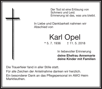 Traueranzeige von Karl Opel von Frankenpost