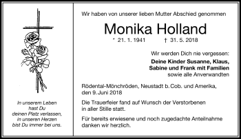 Traueranzeige von Monika Holland von Neue Presse Coburg