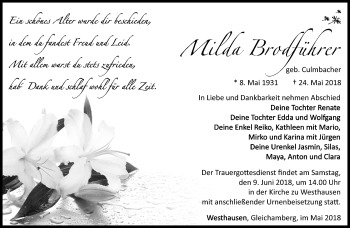 Traueranzeige von Milda Brodführer von Südthüringer Presse