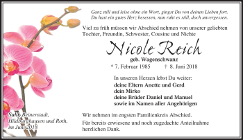 Traueranzeige von Nicole Reich von Südthüringer Presse