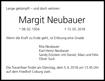 Traueranzeige von Margit Neubauer von Neue Presse Coburg
