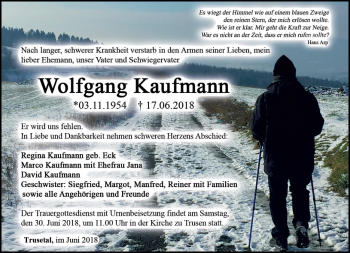 Traueranzeige von Wolfgang Kaufmann von Südthüringer Presse