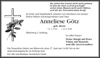Traueranzeige von Anneliese Götz von Frankenpost