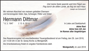 Traueranzeige von Hermann Dittmar von Südthüringer Presse