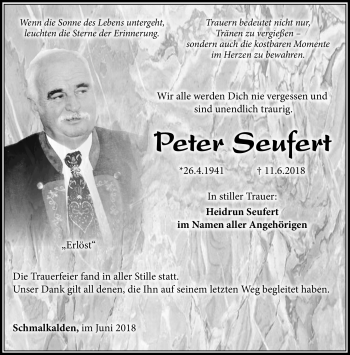Traueranzeige von Peter Seufert von Südthüringer Presse