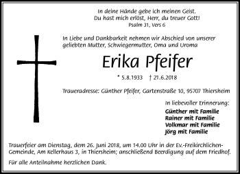 Traueranzeige von Erika Pfeifer von Frankenpost