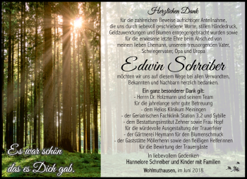 Traueranzeige von Edwin Schreiber von Südthüringer Presse