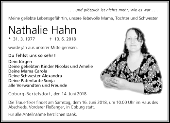 Traueranzeige von Nathalie Hahn von Neue Presse Coburg
