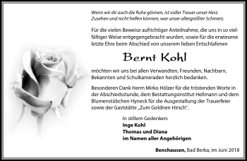 Traueranzeige von Bernt Kohl von Südthüringer Presse