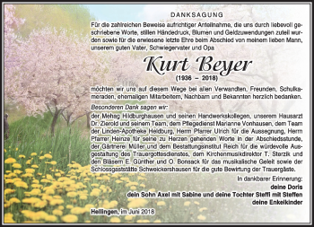 Traueranzeige von Kurt Beyer von Südthüringer Presse