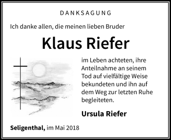 Traueranzeige von Klaus Riefer von Südthüringer Presse