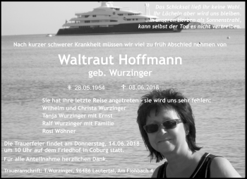Traueranzeige von Waltraut Hoffmann von Neue Presse Coburg