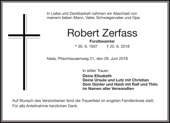Traueranzeige von Robert Zerfass von Frankenpost