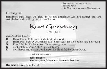 Traueranzeige von Kurt Gerstung von Südthüringer Presse