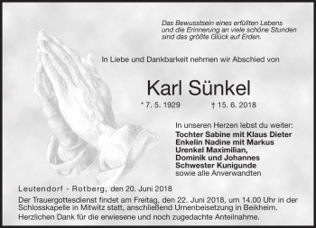Traueranzeige von Karl Sünkel von Neue Presse Coburg