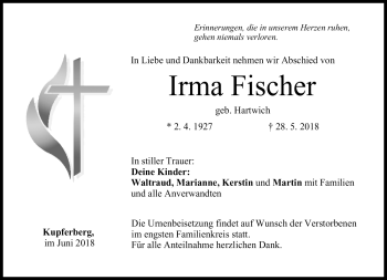 Traueranzeige von Irma Fischer von Frankenpost
