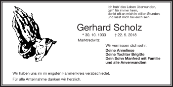 Traueranzeige von Gerhard Scholz von Frankenpost