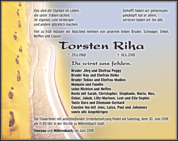 Traueranzeige von Torsten Riha von Südthüringer Presse