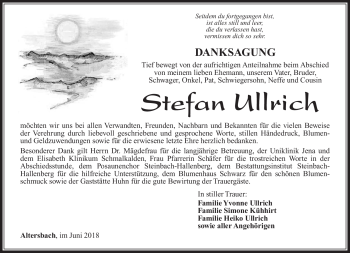 Traueranzeige von Stefan Ullrich von Südthüringer Presse