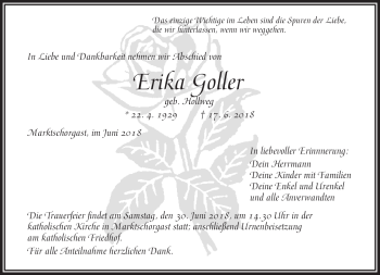 Traueranzeige von Erika Goller von Frankenpost