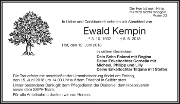 Traueranzeige von Ewald Kempin von Frankenpost