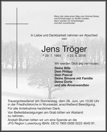Traueranzeige von Jens Tröger von Frankenpost
