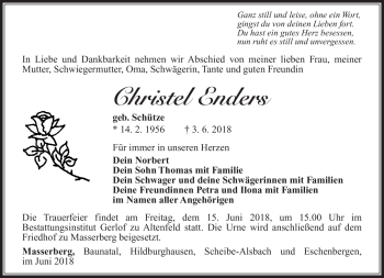 Traueranzeige von Christel Enders von Südthüringer Presse