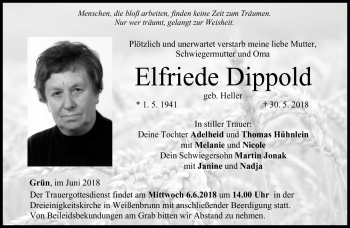 Traueranzeige von Elfriede Dippold von Neue Presse Coburg