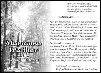 Traueranzeige von Marianne Walther von Südthüringer Presse