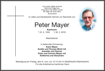 Traueranzeige von Peter Mayer von Frankenpost