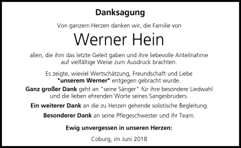 Traueranzeige von Werner Hein von Neue Presse Coburg