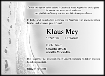 Traueranzeige von Klaus Mey von Südthüringer Presse