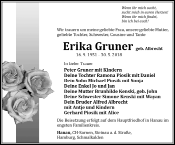 Traueranzeige von Erika Gruner von Südthüringer Presse