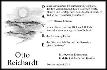Traueranzeige von Otto Reichardt von Südthüringer Presse