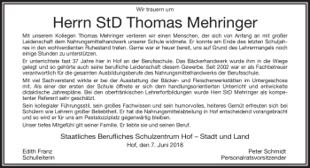 Traueranzeige von Thomas Mehringer von Frankenpost