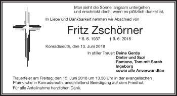 Traueranzeige von Fritz Zschörner von Frankenpost