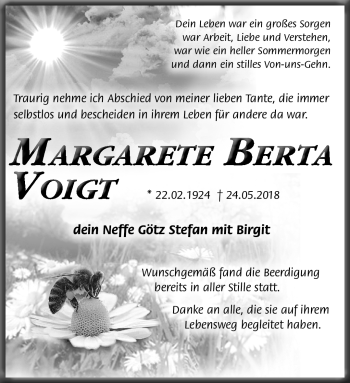 Traueranzeige von Margarete Berta Voigt von Südthüringer Presse