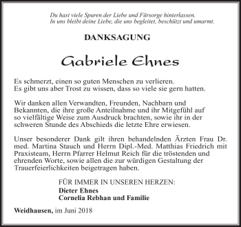 Traueranzeige von Gabriele Ehnes von Südthüringer Presse