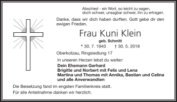 Traueranzeige von Kuni Klein von Frankenpost