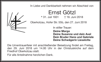 Traueranzeige von Ernst Götzl von Frankenpost