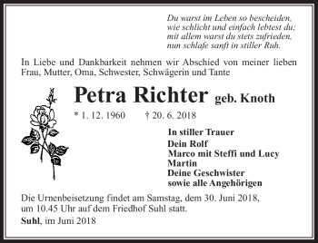 Traueranzeige von Petra Richter von Südthüringer Presse