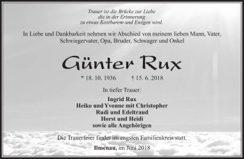 Traueranzeige von Günter Rux von Südthüringer Presse